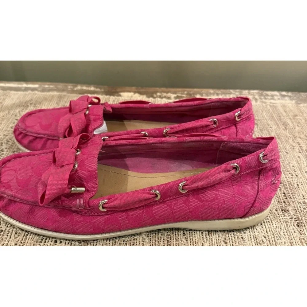 Coach Carisa Q1741 Women's Hot Pink Boat Shoe Slip On Bow Loafers 9B - Picture 7 of 12